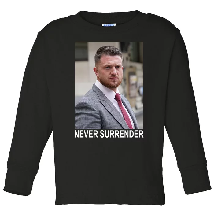 Tommy Robinson And Trump Mugshot Never Surrender Toddler Long Sleeve Shirt