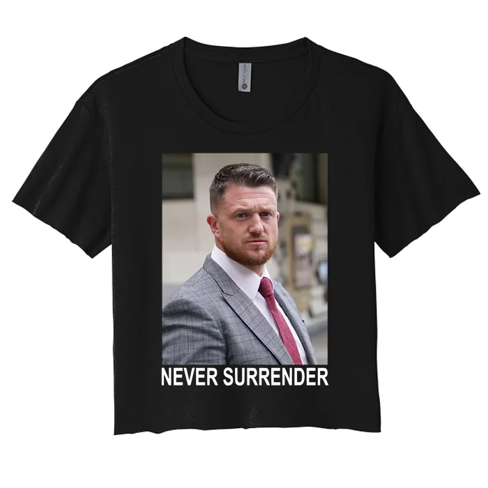 Tommy Robinson And Trump Mugshot Never Surrender Women's Crop Top Tee