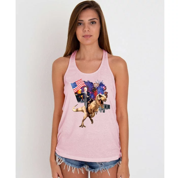 Trump Riding A Dinosaur Trex Suppor Trump 2020 Women's Knotted Racerback Tank