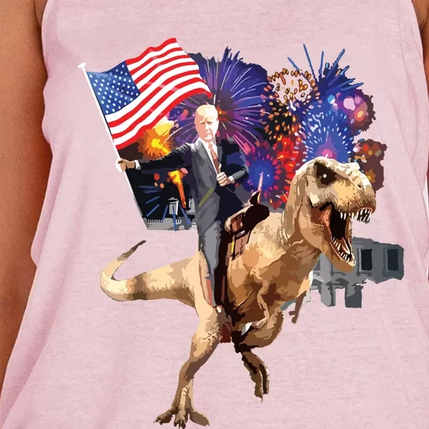 Trump Riding A Dinosaur Trex Suppor Trump 2020 Women's Knotted Racerback Tank