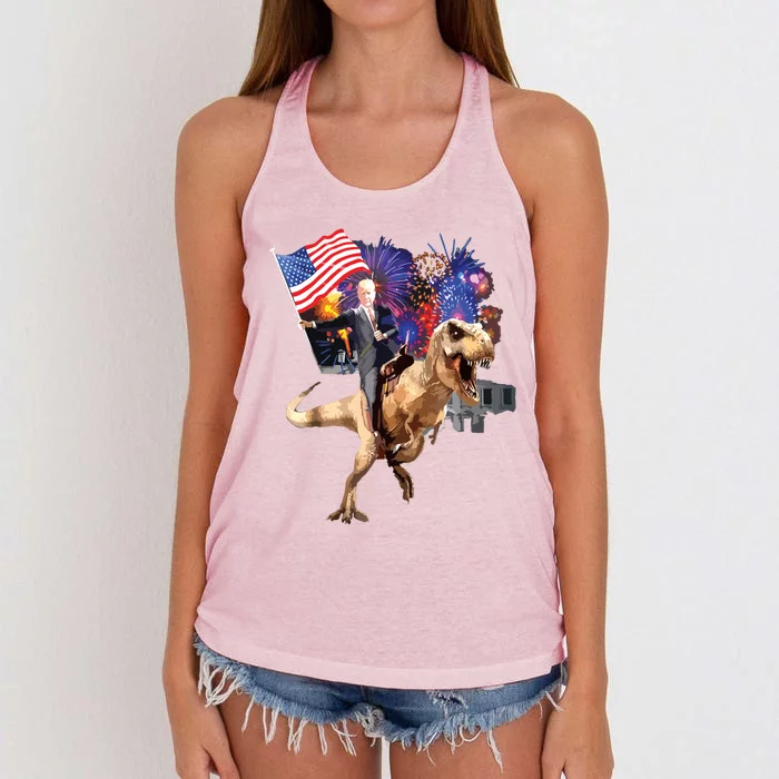 Trump Riding A Dinosaur Trex Suppor Trump 2020 Women's Knotted Racerback Tank