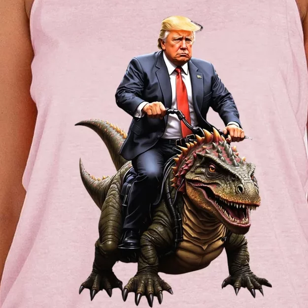 Trump Riding A Dinosaur Trex Suppor Trump Funny Gift Women's Knotted Racerback Tank