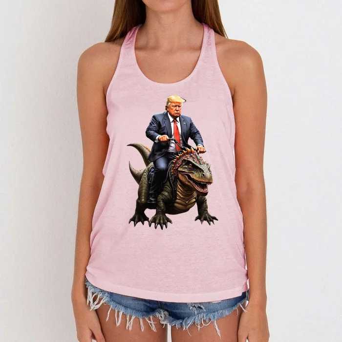 Trump Riding A Dinosaur Trex Suppor Trump Funny Gift Women's Knotted Racerback Tank