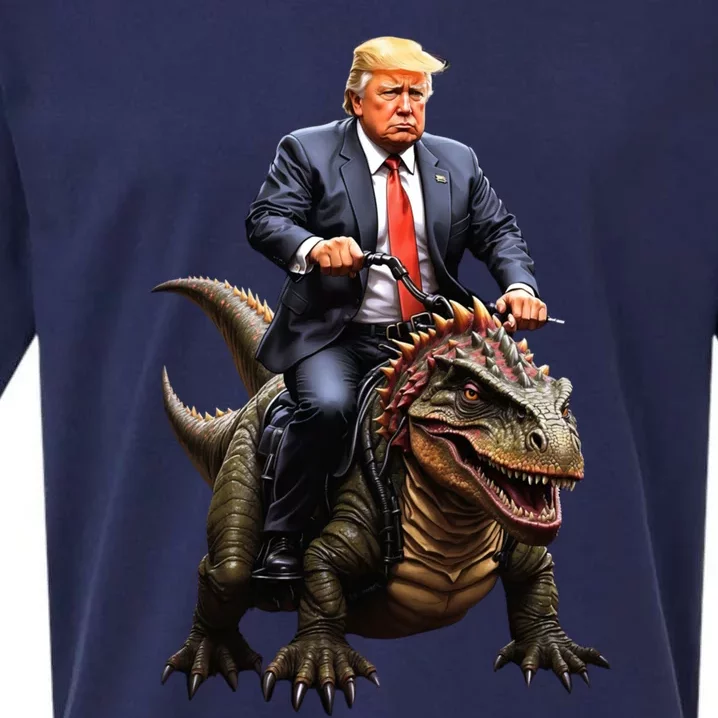 Trump Riding A Dinosaur Trex Suppor Trump Funny Gift Sueded Cloud Jersey T-Shirt