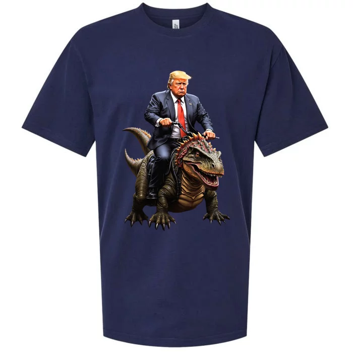 Trump Riding A Dinosaur Trex Suppor Trump Funny Gift Sueded Cloud Jersey T-Shirt