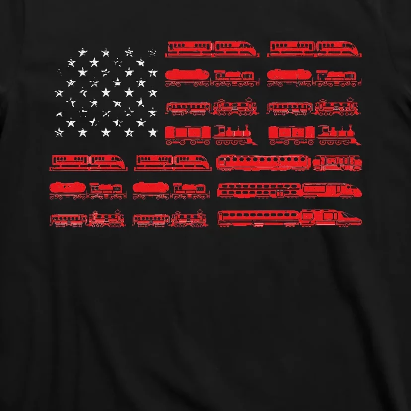 Train Railroad American Flag Cool Locomotive Lover T-Shirt