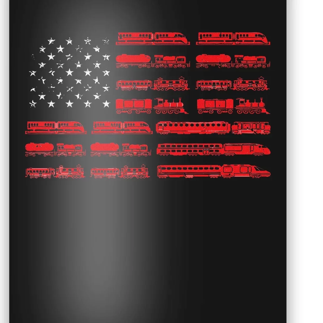 Train Railroad American Flag Cool Locomotive Lover Poster