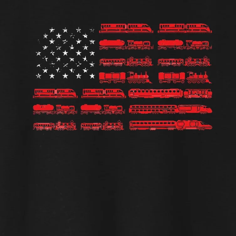 Train Railroad American Flag Cool Locomotive Lover Women's Crop Top Tee