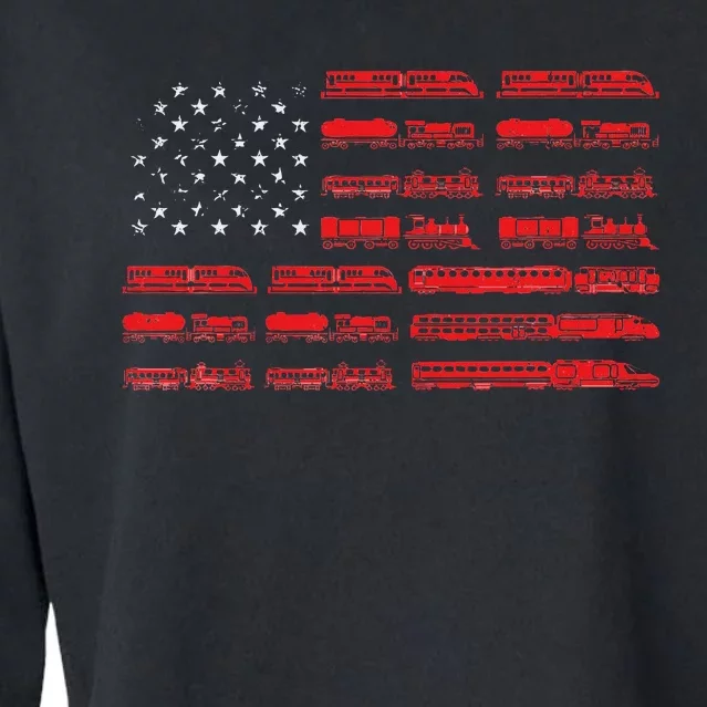 Train Railroad American Flag Cool Locomotive Lover Cropped Pullover Crew