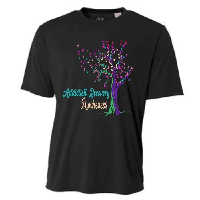 Tree Ribbon Addiction Recovery Awareness Cooling Performance Crew T-Shirt