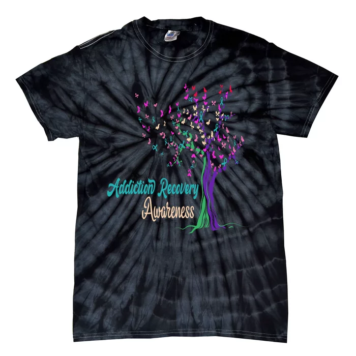 Tree Ribbon Addiction Recovery Awareness Tie-Dye T-Shirt