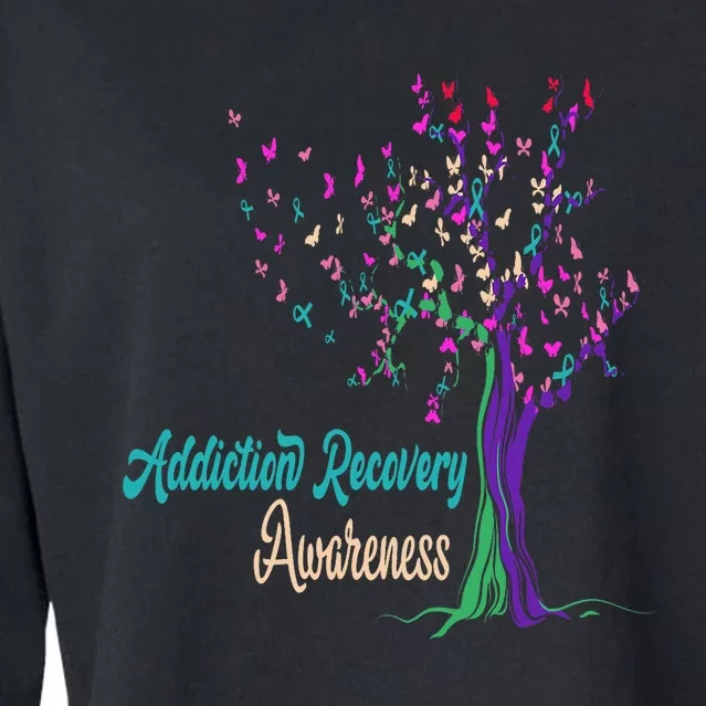 Tree Ribbon Addiction Recovery Awareness Cropped Pullover Crew