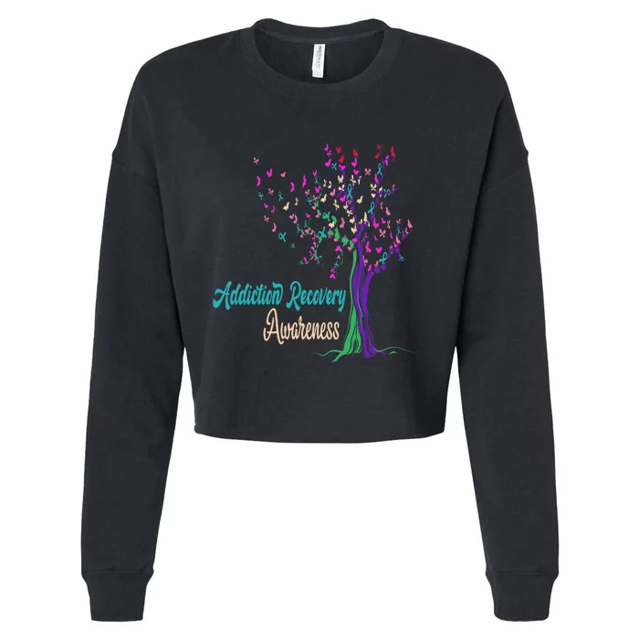 Tree Ribbon Addiction Recovery Awareness Cropped Pullover Crew