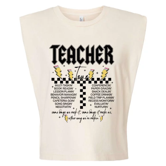 Teacher Rock Abcd Leopard Pencil Lightning RockN Roll Garment-Dyed Women's Muscle Tee