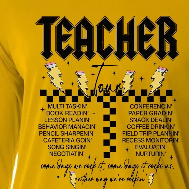 Teacher Rock Abcd Leopard Pencil Lightning RockN Roll Cooling Performance Long Sleeve Crew