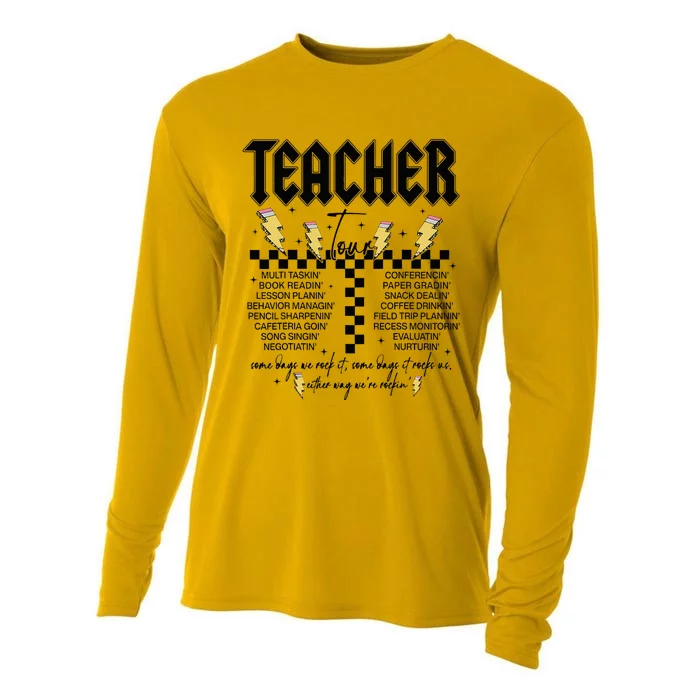 Teacher Rock Abcd Leopard Pencil Lightning RockN Roll Cooling Performance Long Sleeve Crew