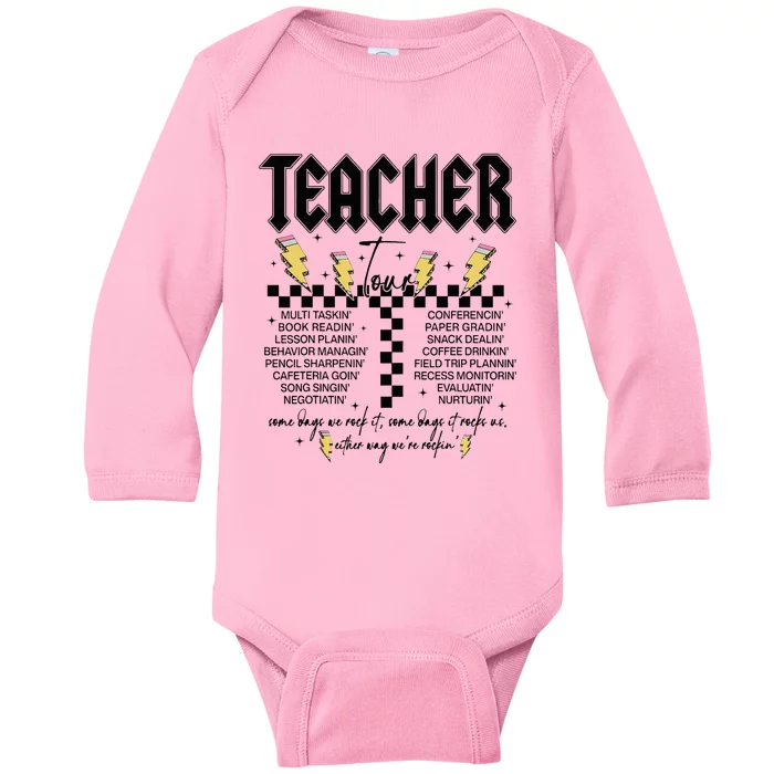 Teacher Rock Abcd Leopard Pencil Lightning RockN Roll Baby Long Sleeve Bodysuit