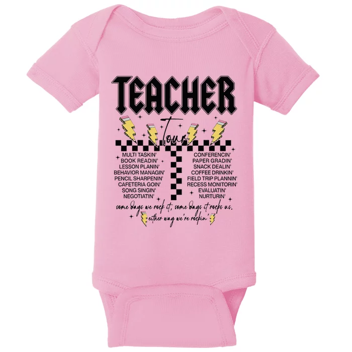 Teacher Rock Abcd Leopard Pencil Lightning RockN Roll Baby Bodysuit