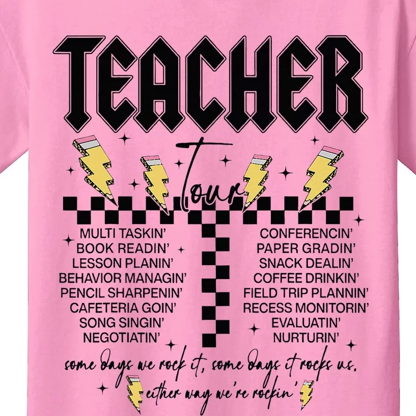 Teacher Rock Abcd Leopard Pencil Lightning RockN Roll Kids T-Shirt