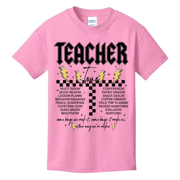 Teacher Rock Abcd Leopard Pencil Lightning RockN Roll Kids T-Shirt