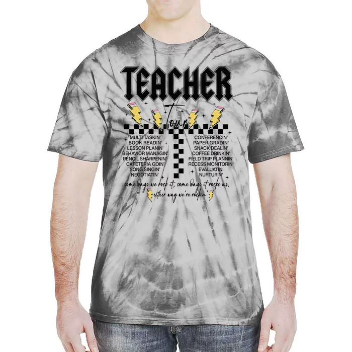 Teacher Rock Abcd Leopard Pencil Lightning RockN Roll Tie-Dye T-Shirt