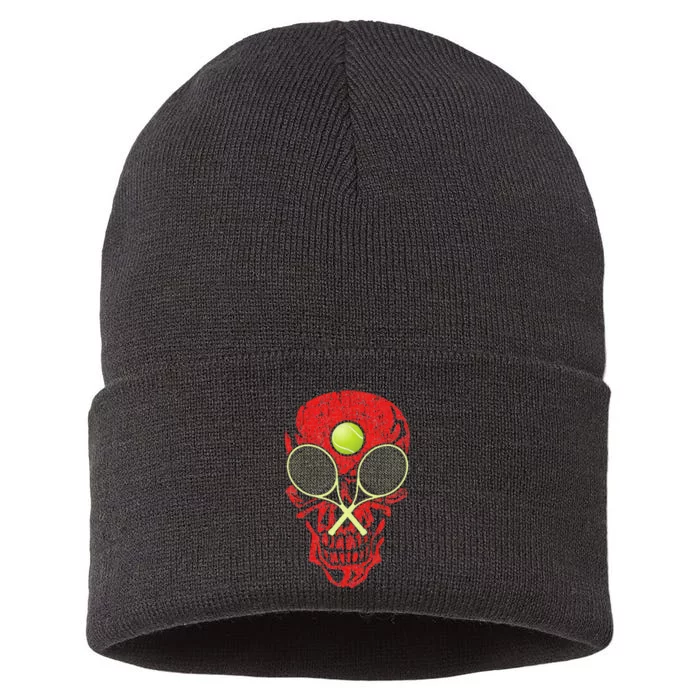 tennis racquet and ball skull sports halloween costume Sustainable Knit Beanie