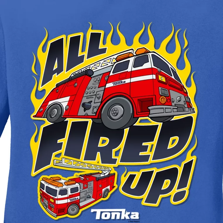 Tonka Rescue All Fired Up! Fire Truck Flames Logo Gift Ladies Long Sleeve Shirt