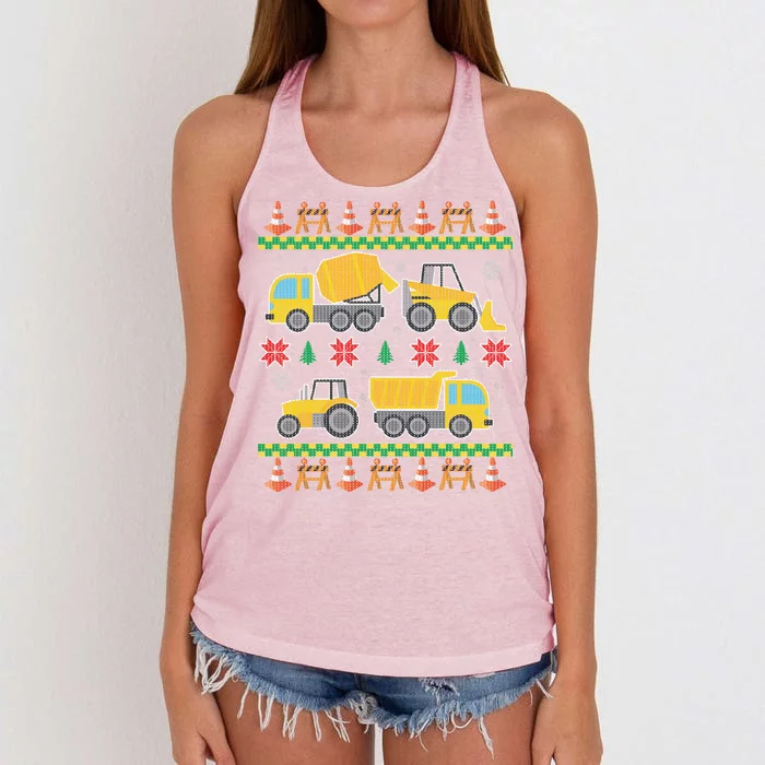 Tractors And Bulldozers Ugly Christmas Sweater Women's Knotted Racerback Tank