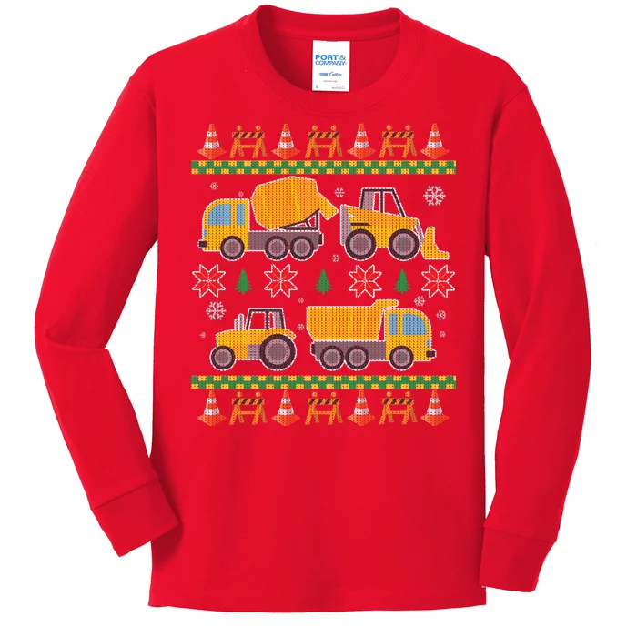 Tractors And Bulldozers Ugly Christmas Sweater Kids Long Sleeve Shirt