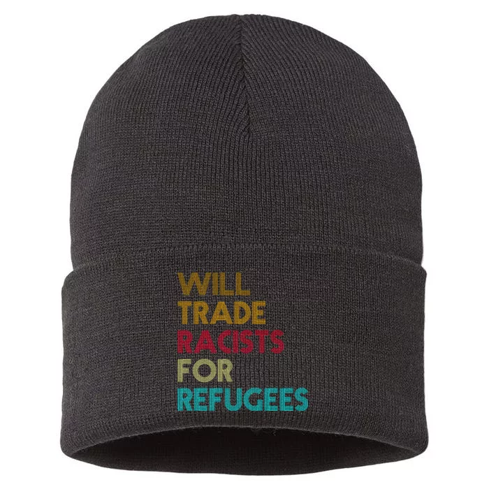 Trade Racists For Refugees Funny Political Sustainable Knit Beanie