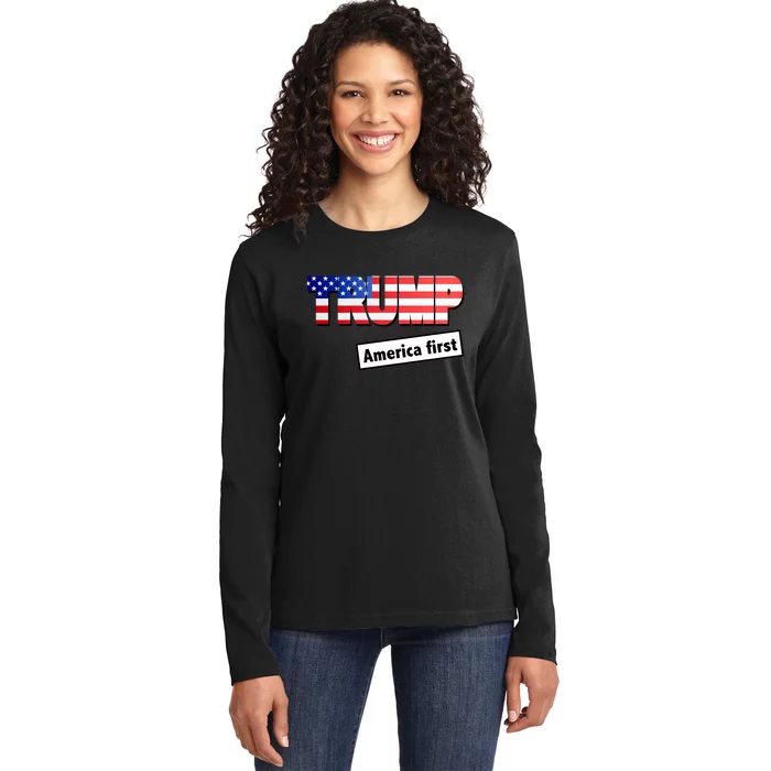 America First Donald Trump Ladies Long Sleeve Shirt