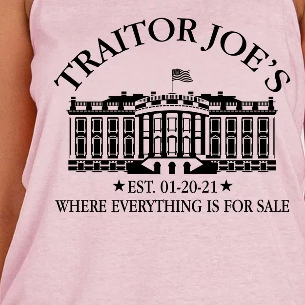 Traitor Joe's Where Everything Is For Sale Est 01-20-21 Women's Knotted Racerback Tank