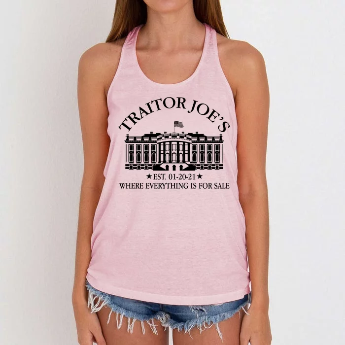 Traitor Joe's Where Everything Is For Sale Est 01-20-21 Women's Knotted Racerback Tank