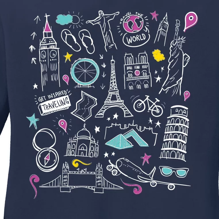 Travel The World Cute Ladies Long Sleeve Shirt