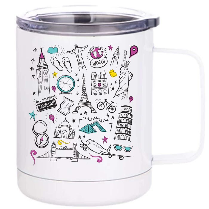 Travel The World Cute Front & Back 12oz Stainless Steel Tumbler Cup