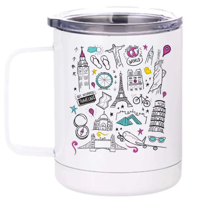 Travel The World Cute Front & Back 12oz Stainless Steel Tumbler Cup