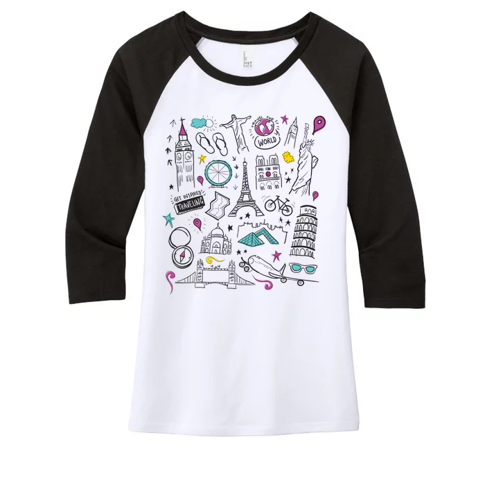 Travel The World Cute Women's Tri-Blend 3/4-Sleeve Raglan Shirt