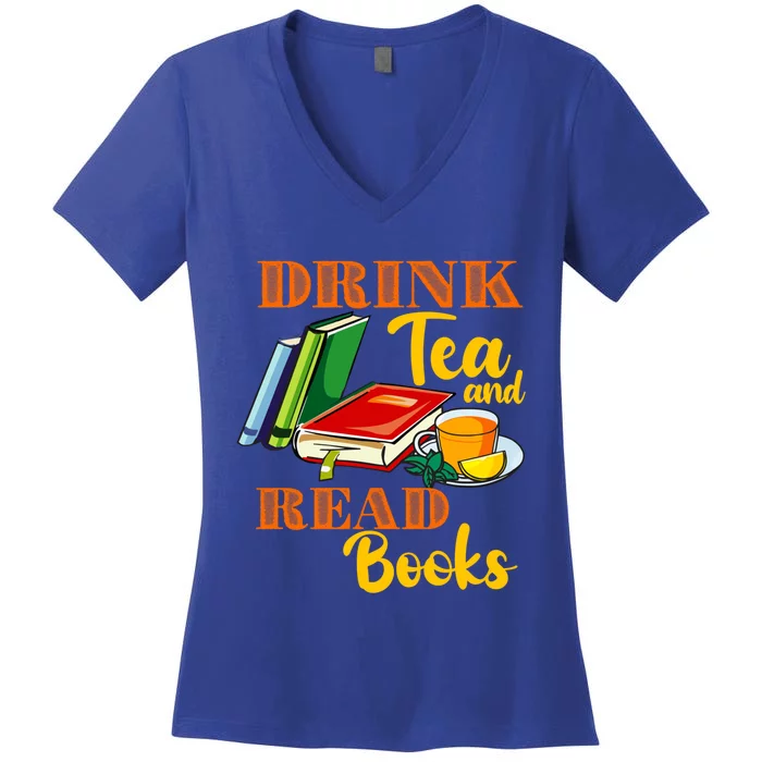 Tea Read Books Be Happy Cute Bookaholic Bookworm Gift Women's V-Neck T-Shirt