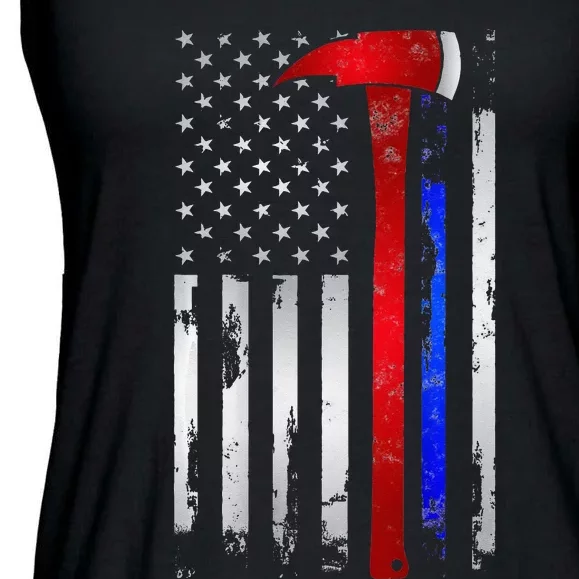 Thin Red Blue line American Flag Axe gift Firefighter Police Ladies Essential Flowy Tank