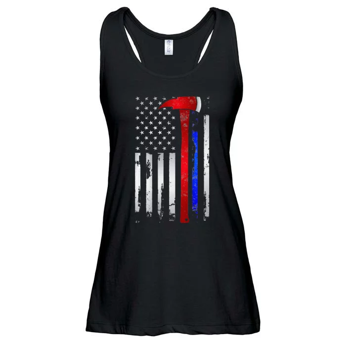 Thin Red Blue line American Flag Axe gift Firefighter Police Ladies Essential Flowy Tank