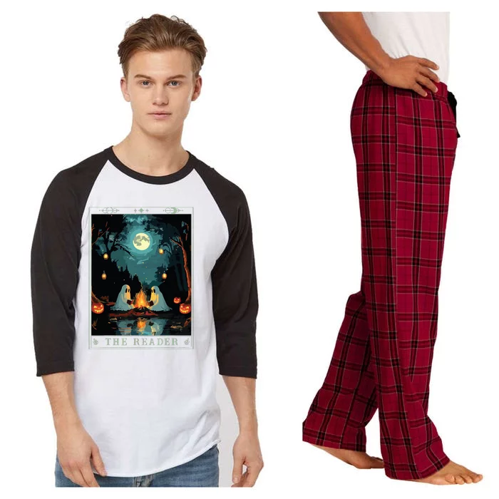 The Reader Bookish Cute Spooky Ghost Reading Book Tarot Card Raglan Sleeve Pajama Set