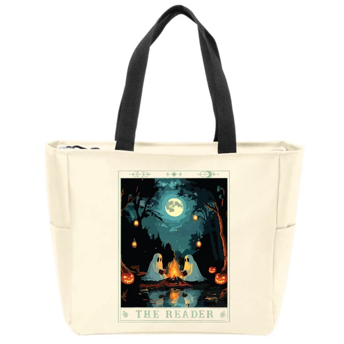 The Reader Bookish Cute Spooky Ghost Reading Book Tarot Card Zip Tote Bag