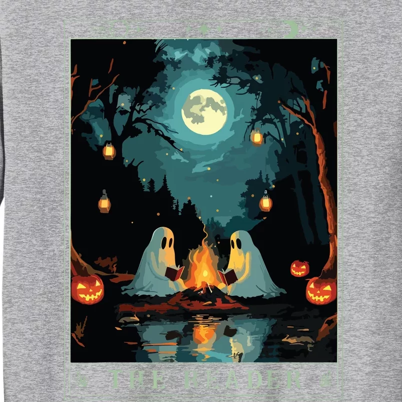 The Reader Bookish Cute Spooky Ghost Reading Book Tarot Card Tall Sweatshirt