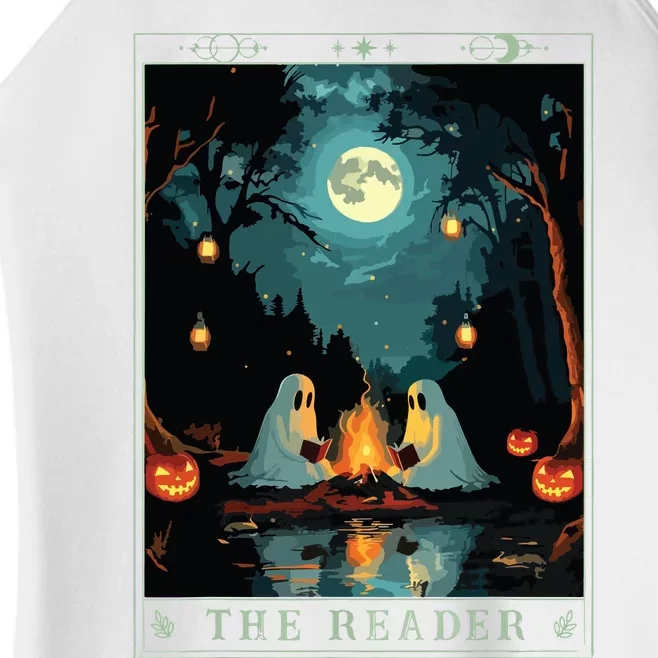 The Reader Bookish Cute Spooky Ghost Reading Book Tarot Card Women’s Perfect Tri Rocker Tank