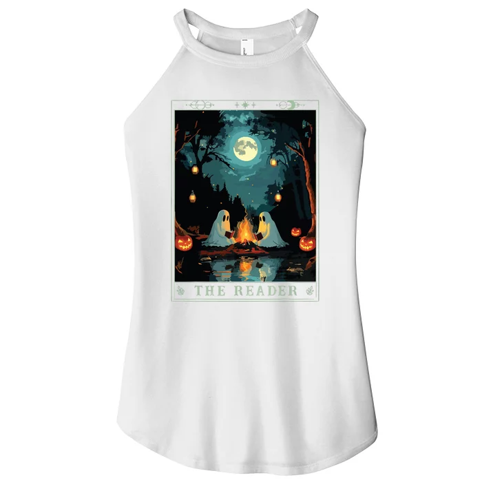 The Reader Bookish Cute Spooky Ghost Reading Book Tarot Card Women’s Perfect Tri Rocker Tank