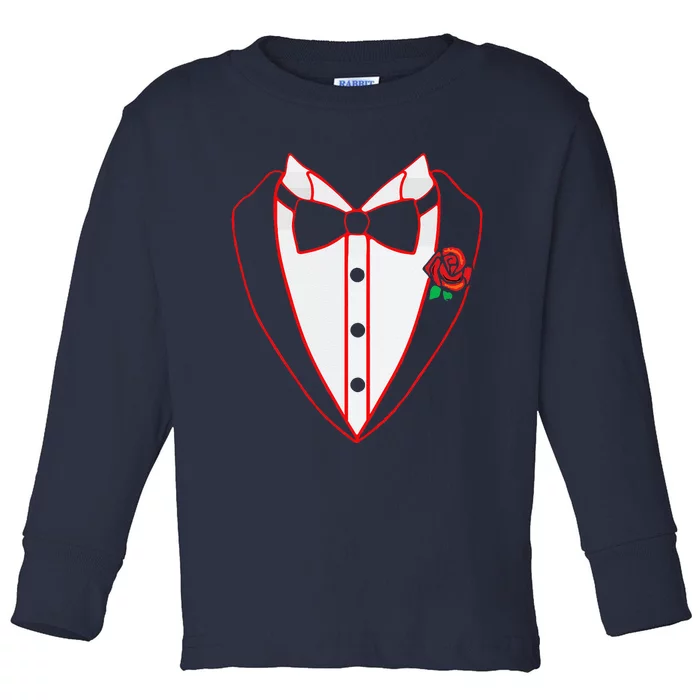 Tuxedo Red Bow Tie Costume Valentine's Day Gifts Toddler Long Sleeve Shirt