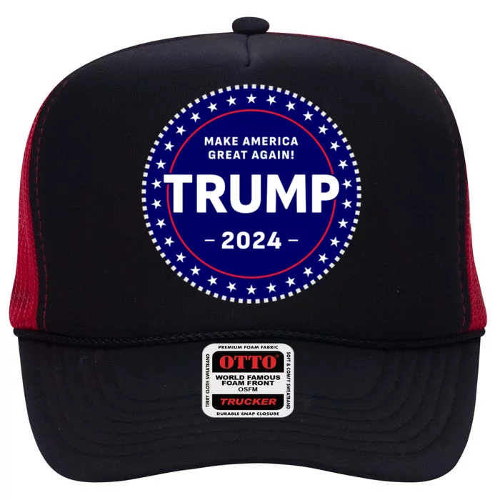 Trumps Reelection Badge 2024 High Crown Mesh Trucker Hat