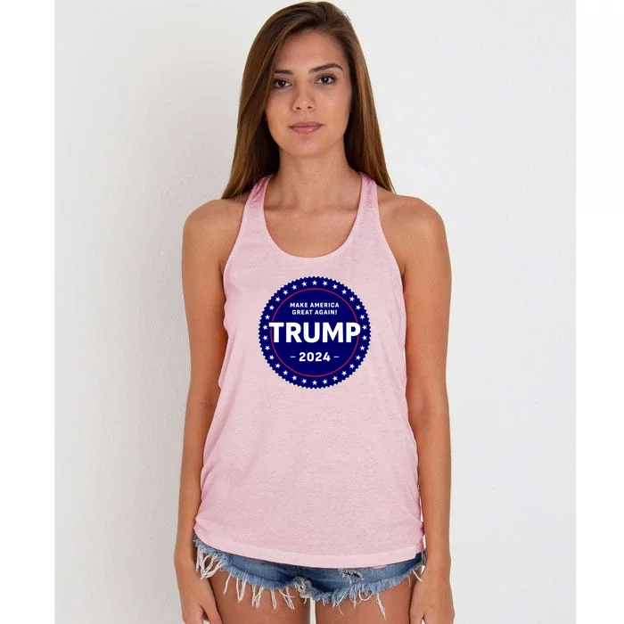 Trumps Reelection Badge 2024 Women's Knotted Racerback Tank