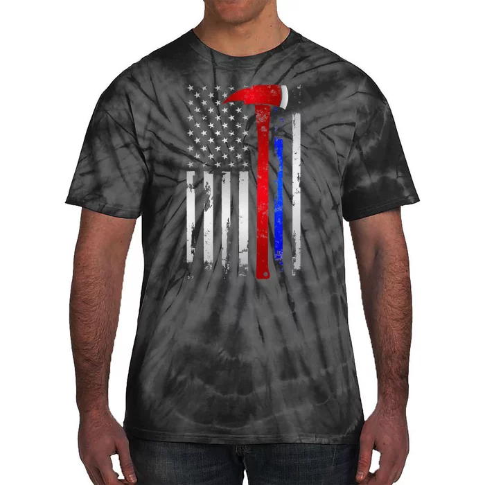 Thin Red Blue line American Flag Axe gift Firefighter Police Tie-Dye T-Shirt