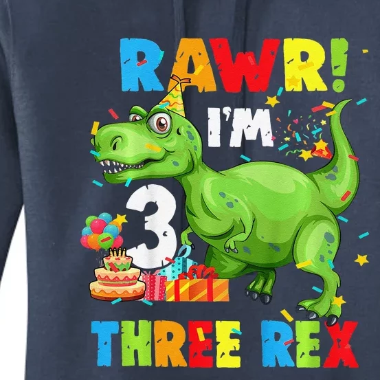 Three Rex Birthday Party Outfit Dinosaur 3 Year Old Boy Women's Pullover Hoodie